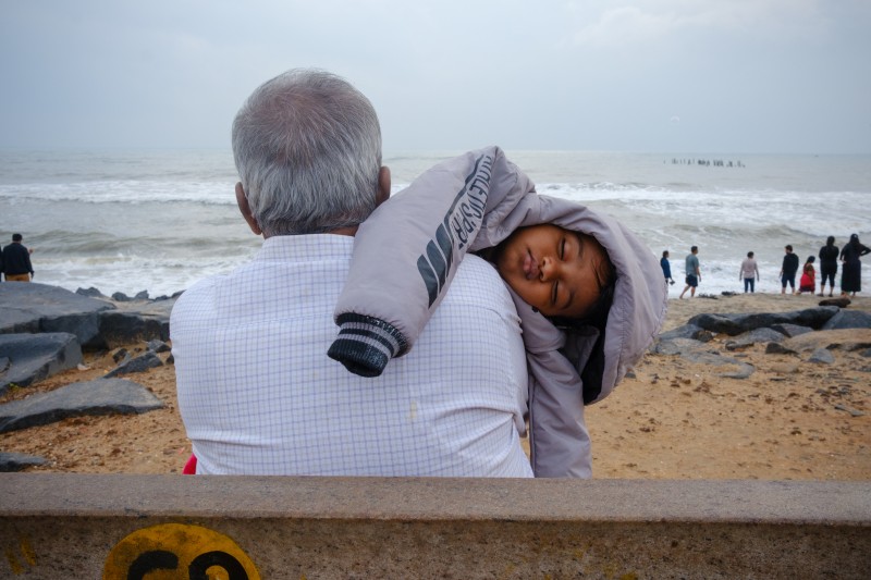 Beach scene in Puducherry, India